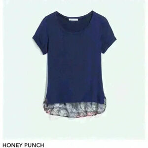 Honey Punch Stitch Fix Mix Material Knit Top Short Sleeve Navy Paisley Size S